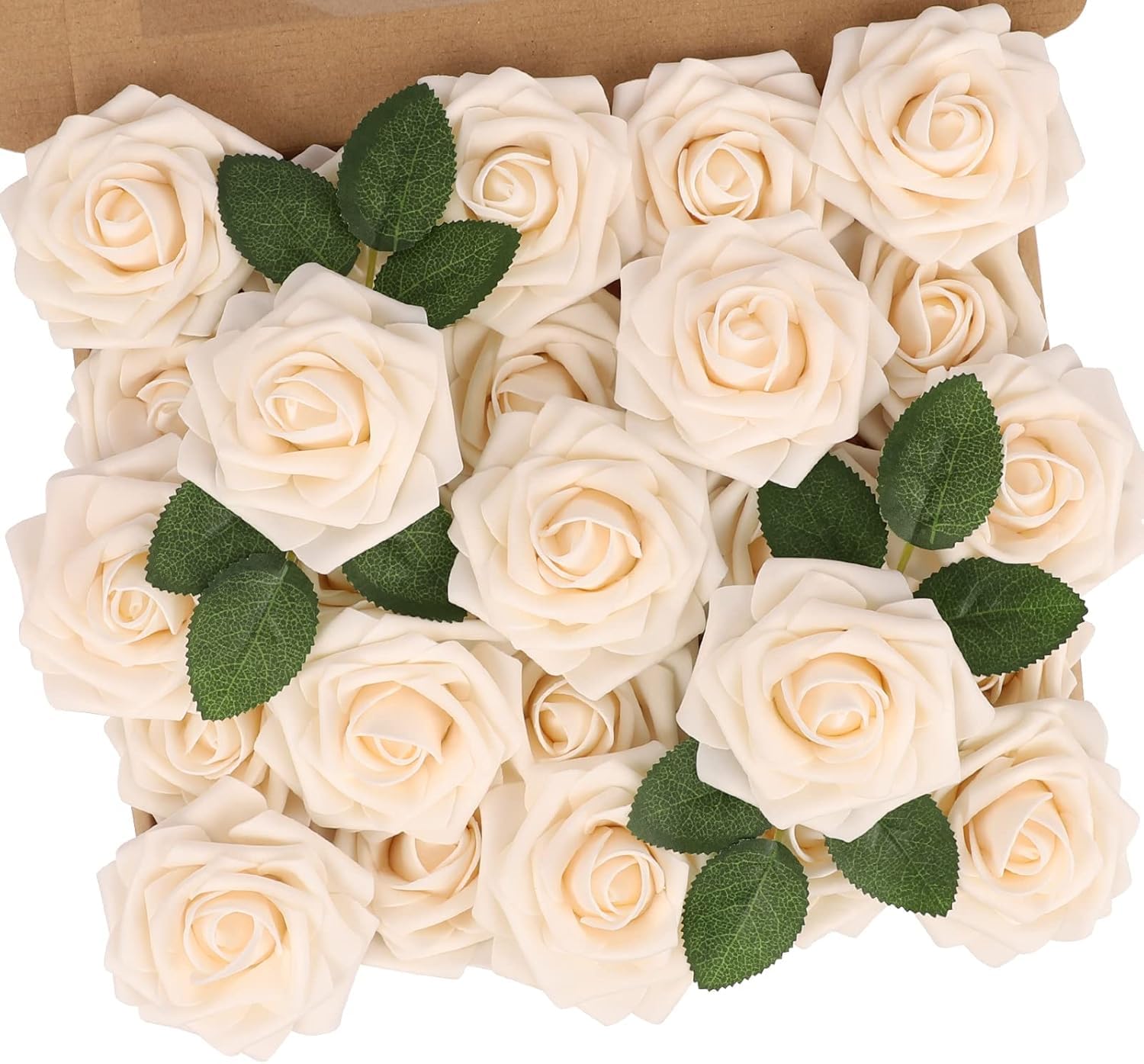 N&T Nieting Cream Artificial Flowers Roses, 25Pcs Real Touch Foam Roses, Fake Flowers Rose For Diy Wedding Bridal Bouquets Baby Shower Table Centerpieces Home Decorations,