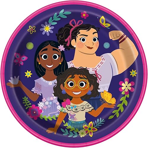 Disney Encanto - Platos redondos para cena, 9 pulgadas (8 unidades), vajilla vibrante y multicolor, ideal para niños y fiestas temáticas