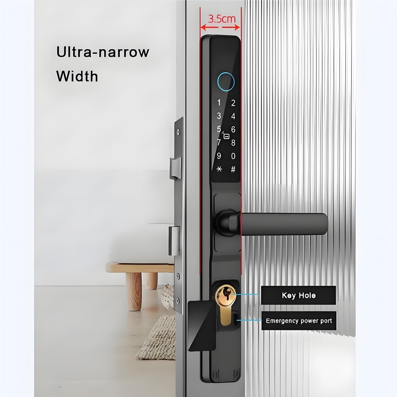 TTLock Cerradura Inteligente Impermeable para Puerta Corredera, Cerradura Electrónica de Aleación de Aluminio con Control por Huella Dactilar, Aplicación y Alexa, IP66 para Puertas de Vidrio y Metal