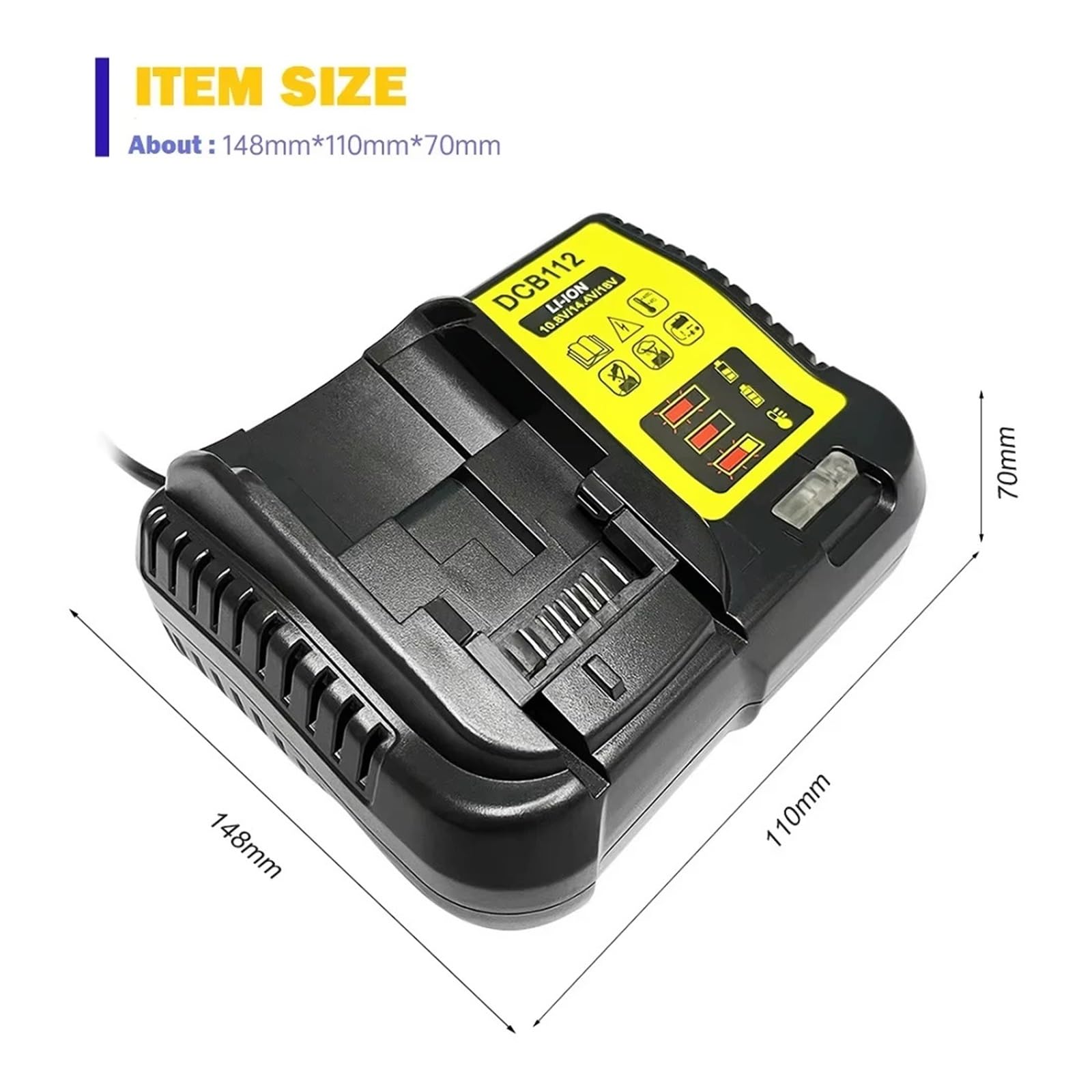 Caricabatterie Rapido DCB112 12V-20V Compatibile con - Dewalt Max Batterie agli Ioni di Litio DCB184 DCB200 DCB182 DCB180 DCB181 DCB112 DCB201(EU Plug)