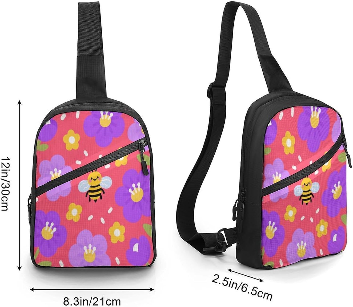 Bee Flower Print Crossbody Backpack Sling Bag
