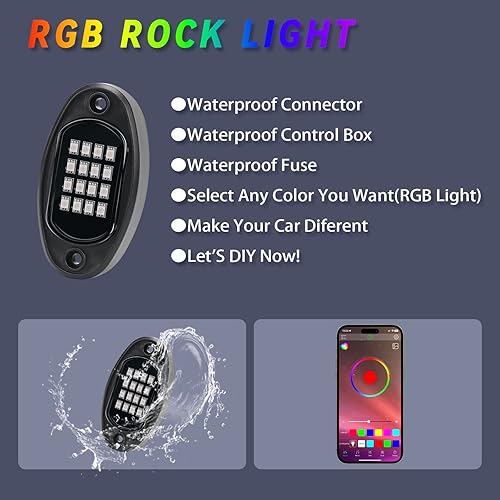 Miniatura 3 de Luces RGB de 6 vainas de rock, luces de roca subterráneas para automóvil con control de aplicación, luces LED de roca multicolor, luces de neón