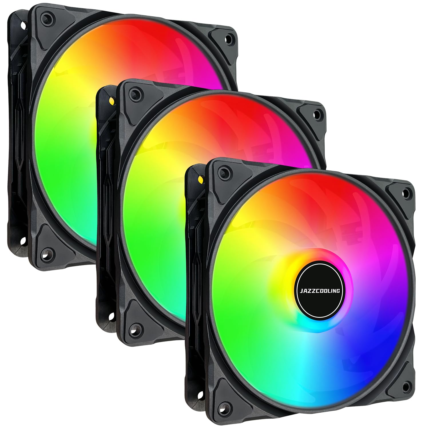 JAZZCOOLING RGB Fans 120mm Case Fan 3 Pack PC Case Fans, FM-120 High Performance Quiet RGB PC Fans 120mm Fan, with Hydraulic Bearing – Low Noise Computer Fans for PC Case