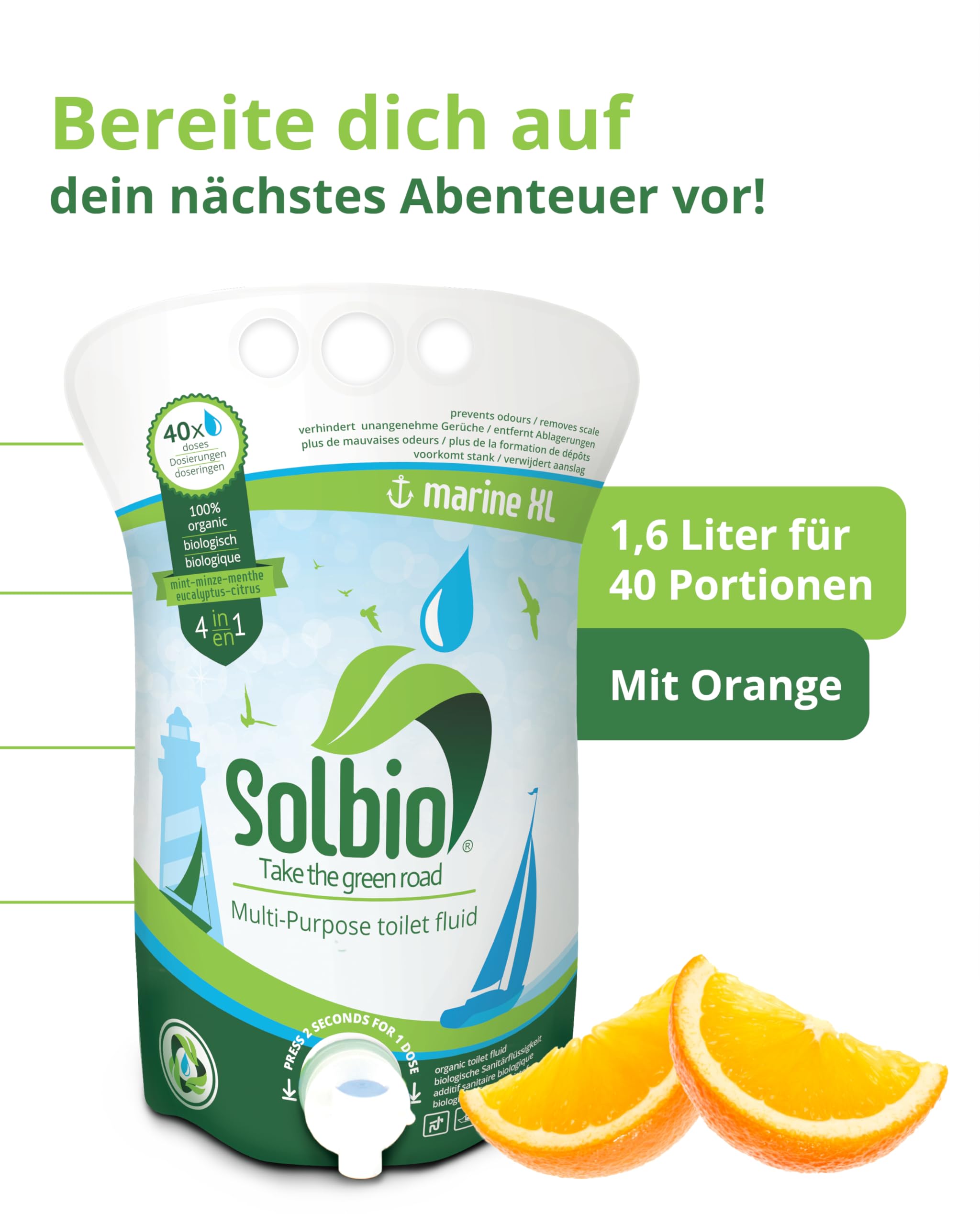 Solbio Marine Die N°1 Liquide sanitaire naturel 4 en 1 40 doses Additif sanitaire pour système de toilettes mobile