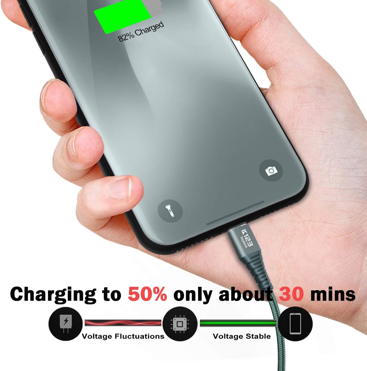 K123 Keytech USB-C to Lightning Cable 6.6ft, [Apple MFi Certified] PD Fast Charging Nylon Braided Cord for iPhone 11/11 Pro/11 Pro Max/X/XS/XR/XS Max/8/8 Plus, Supports Power Delivery - Green