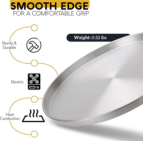 Miniatura 4 de Alpine Cuisine Bandeja redonda de aluminio plateado de 14.5 pulgadas para Baklava, duradera y libre de óxido para hornear y asar