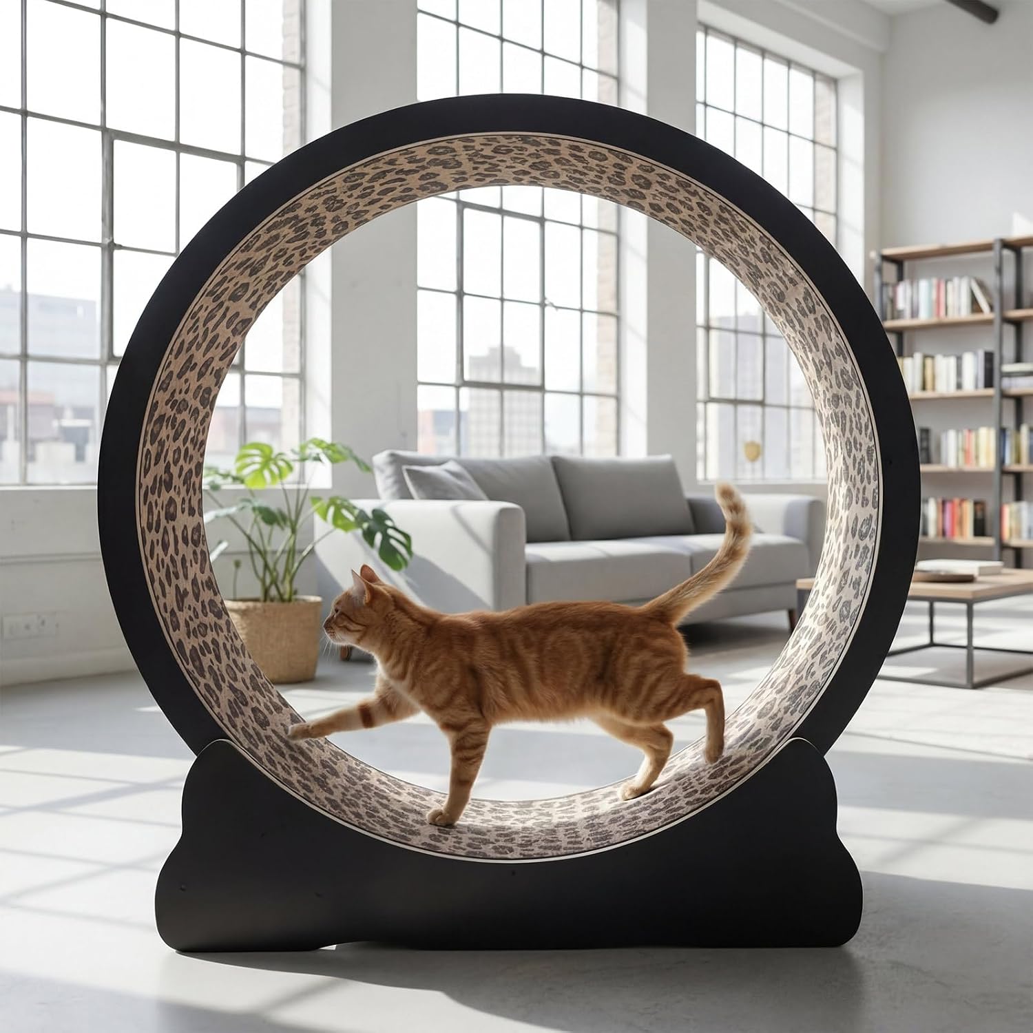 Cat Wheels Mat Replacement Pad Exercise Wheel 144.5 x 14.55 Inch Cuttable Cat Scratching Carpet Pet Engaging Track Treadmill Accessories for Indoor Running, Training(Brown,Leopard Print)