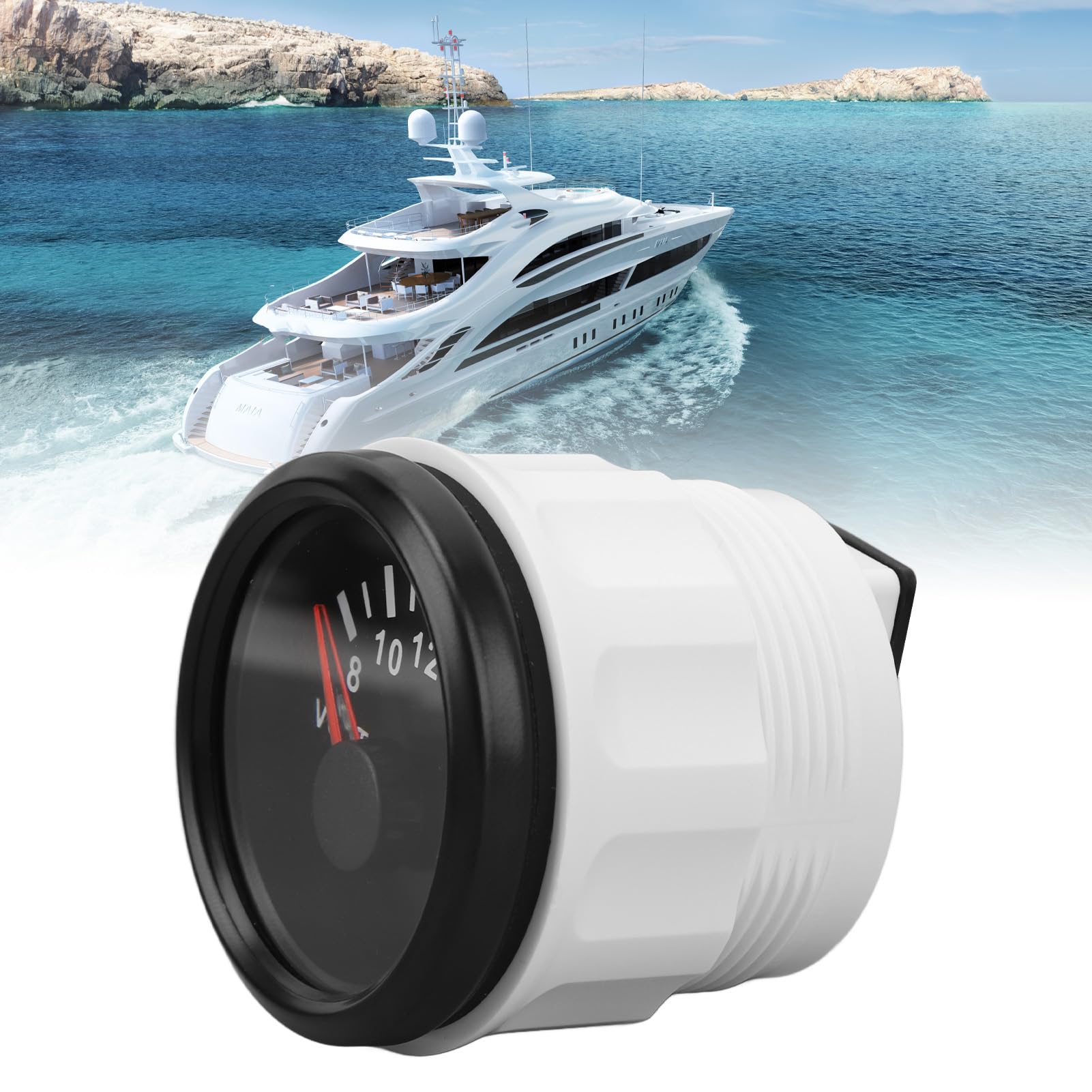 Voltmeter Für Boote, 52 Mm, DC 9 Bis 32 V, Zeigerspannungsmesser Mit Bunter Hintergrundbeleuchtung Für Wohnmobile, Yachten, Fischerboote, Schiffe(Schwarz)