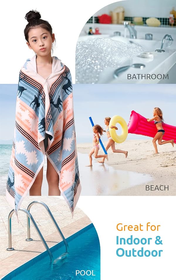 Kids Beach Towel, BANGSAUR Toddler Hooded Bath Towels, Boys Girls 100% Cotton 50"x30" Robe Wrap,3-12 Years(Christmas Green) by BANGSAUR - Image 5