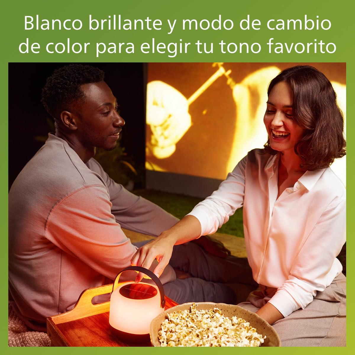 PHILIPS Lighting- Alula, Lampara Solar portátil, 3000K y cambio de color RGB, cable de carga USB, IP44, blanco y negro