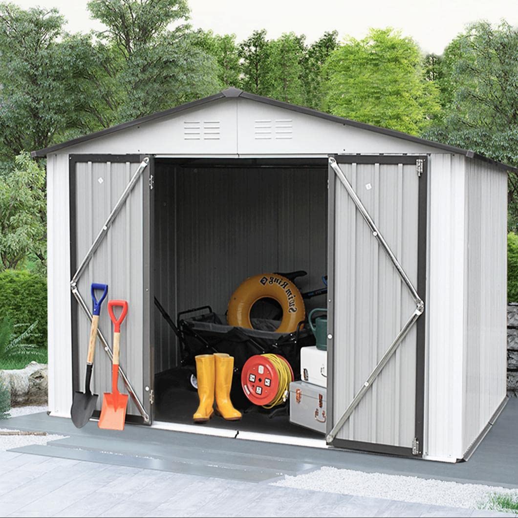 8x6 Foot Storage Sheds,Outdoor Metal Shed with Lockable Doors,4 Vents and Floor Frame,Large Bike Storage Shed for Bicycles,Garden Shed for Tools,Lawn Mower,Generator,Patio Furniture,No Floor (Box 2 of 2 ONLY)