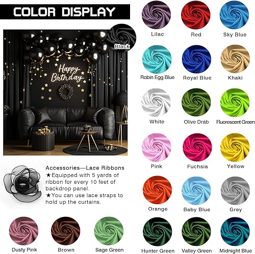 Miniatura 7 de TAYHQ002 - Cortinas negras para telón de fondo, decoración del hogar, fotografía, estudio de video, 10 x 12 pies 01-rojo,06-Azul,07-Verde,09-blanco