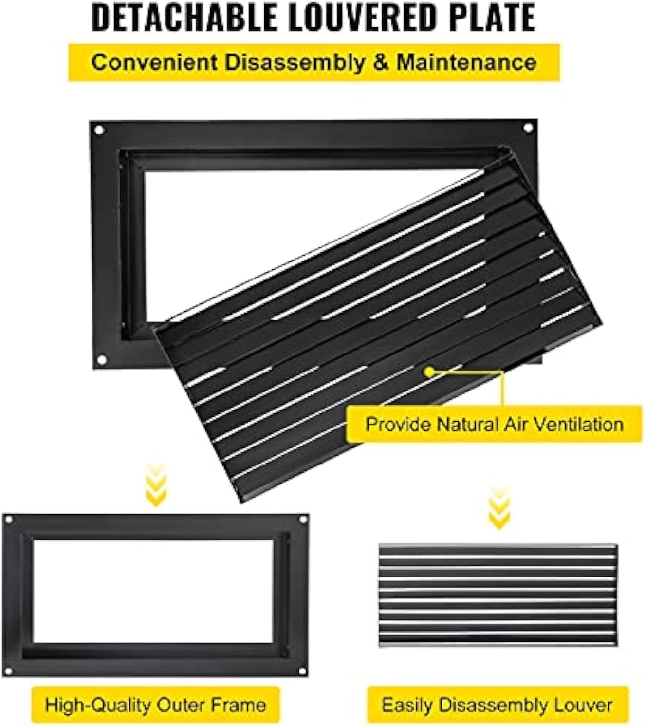 VEVOR 8" Height x 16" Width, Reduce Foundation Damage Risk, Black, Wall Mounted Crawl Space Flood Vent