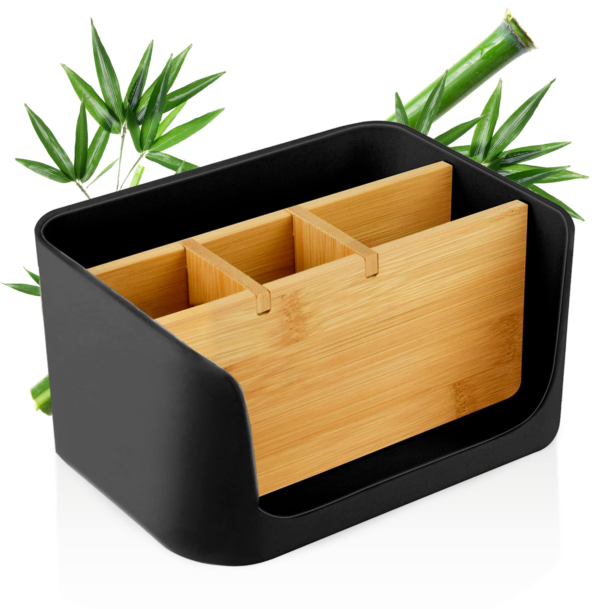 ECO Schreibtisch Organizer | Tisch- Büro- Kosmetik- Organizer | Handy & Tablet Halterung | Stiftehalter Schreibtisch | Briefablage | Serviettenhalter (schwarz, klein)