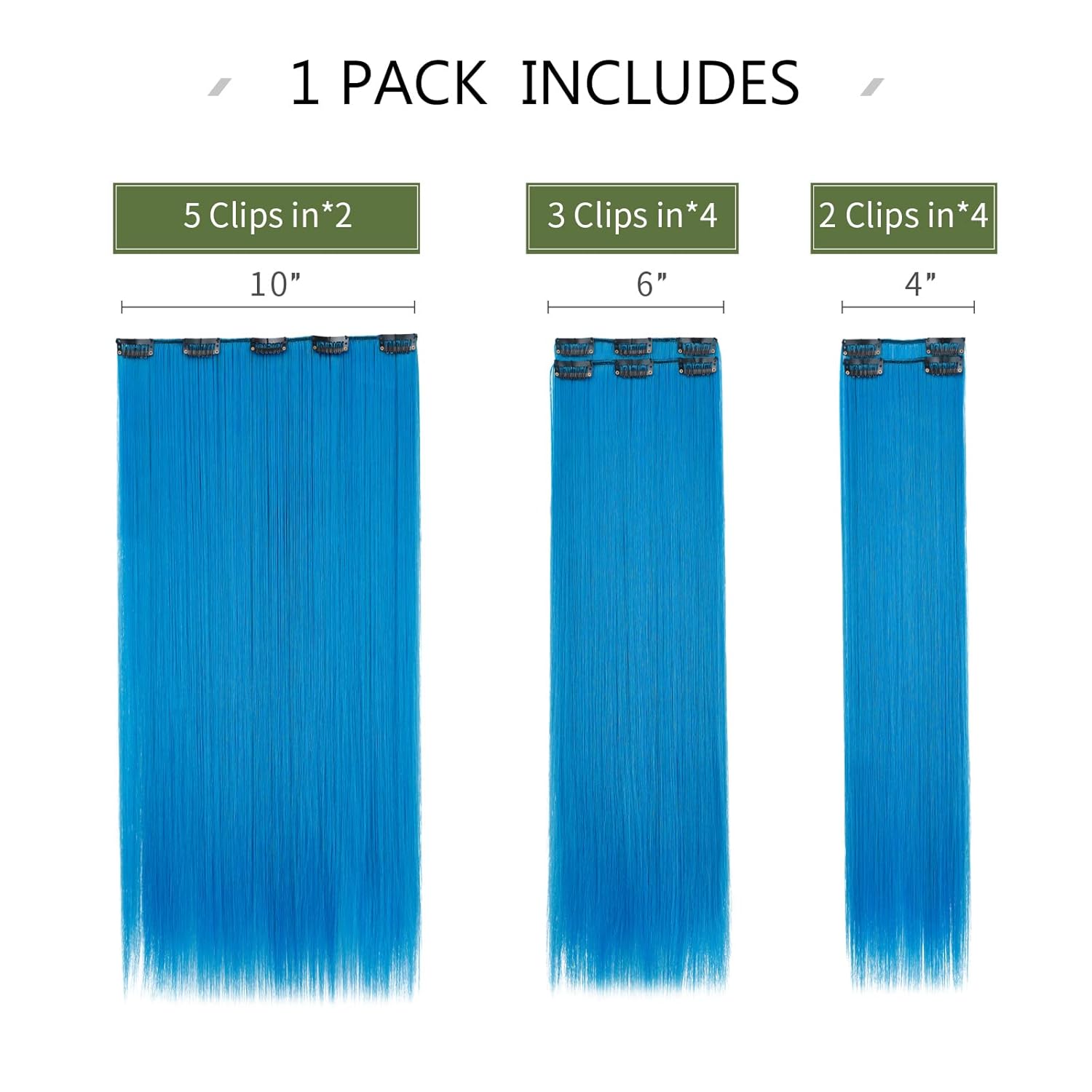 HSPJHTM Blue Hair Extensions Straight Clip in Hair Extension for Women Halloween hair extention 22" Synthetic 5PCS Natural Thick Hair Pieces Full Head - Image 3