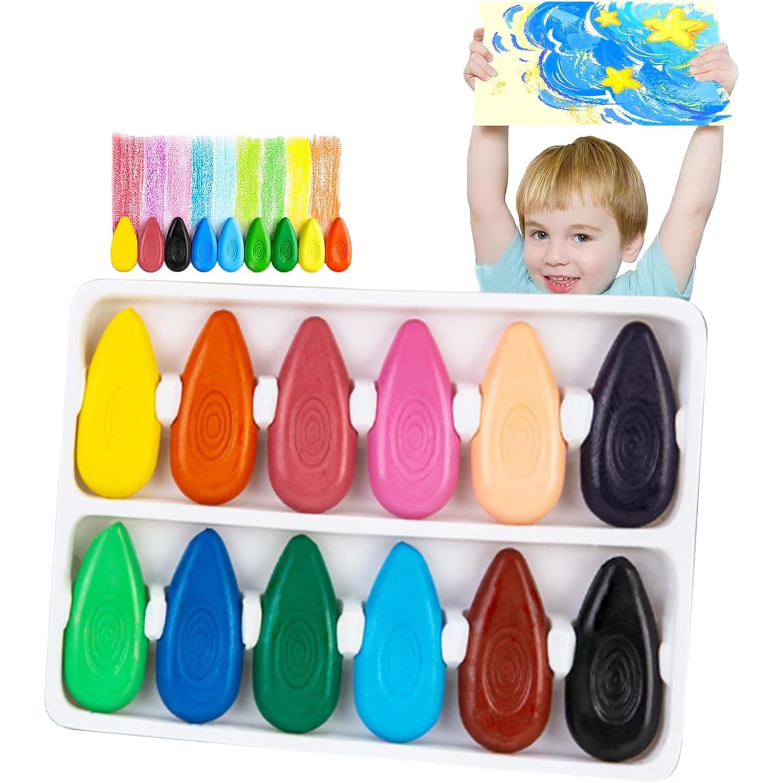 YzmrBdqc 12 Colors Crayons for Kids,Easy to Hold Washable Toddler Crayons,Colouring for Children Graffiti, DIY Crafts,Coloring Art Supplies Toys