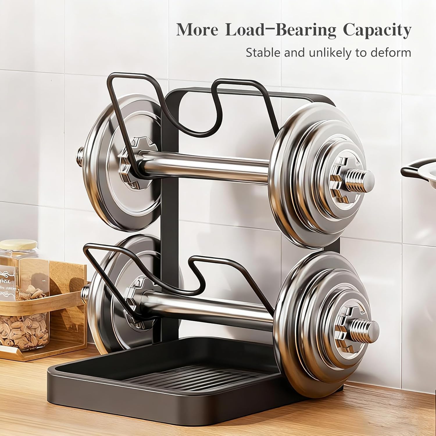 Kitchen Pot Lid Storage Rack, 2-Tier Lids Holderwith Detachable Drip Tray While Cooking, Multifunctional Countertop Organizer for CuttingBoards, Ladles and Pan Covers (Black)