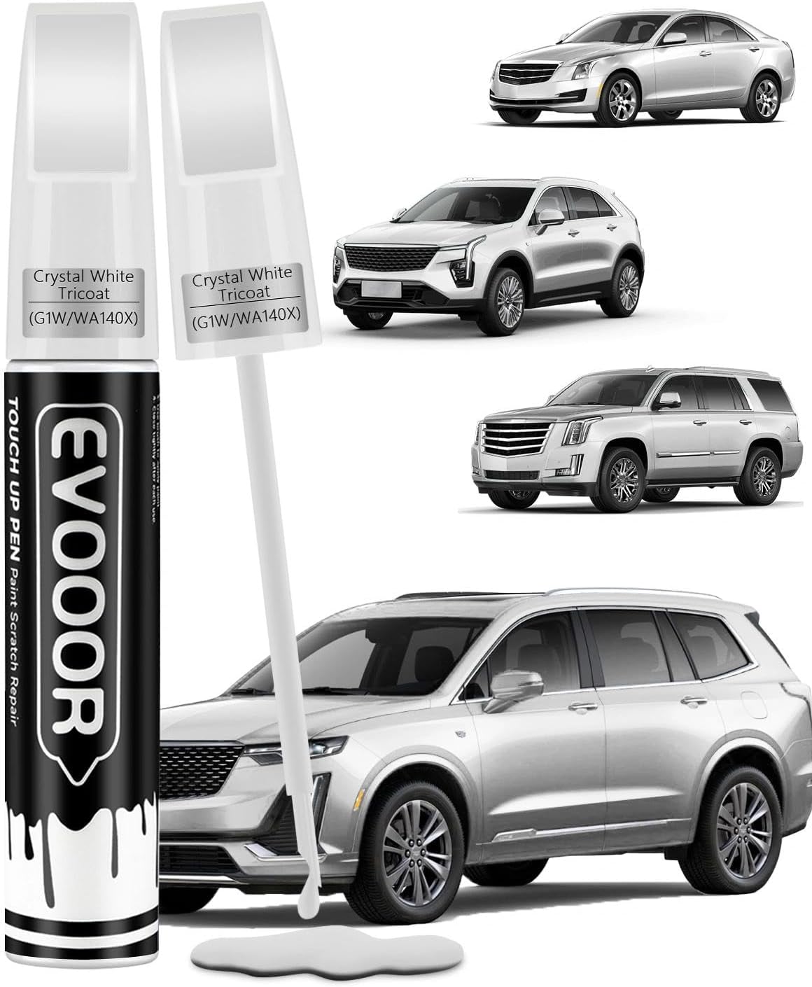 Crystal White Tricoat(G1W/WA140X) Touch Up Paint Compatible with Cadillac Exact Match 2 in 1 Touch up Paint for Chips and Nicks Repair with 2pcs Disposable Micro Applicators