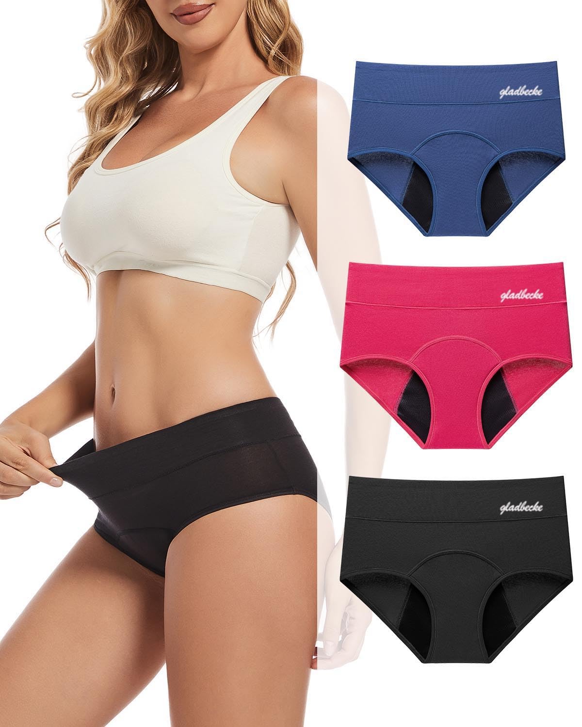 Gladbecke Heavy Flow High Absorbency Period Underwear for Women, Leakproof Panties Postpartum Menstrual Hipster Briefs