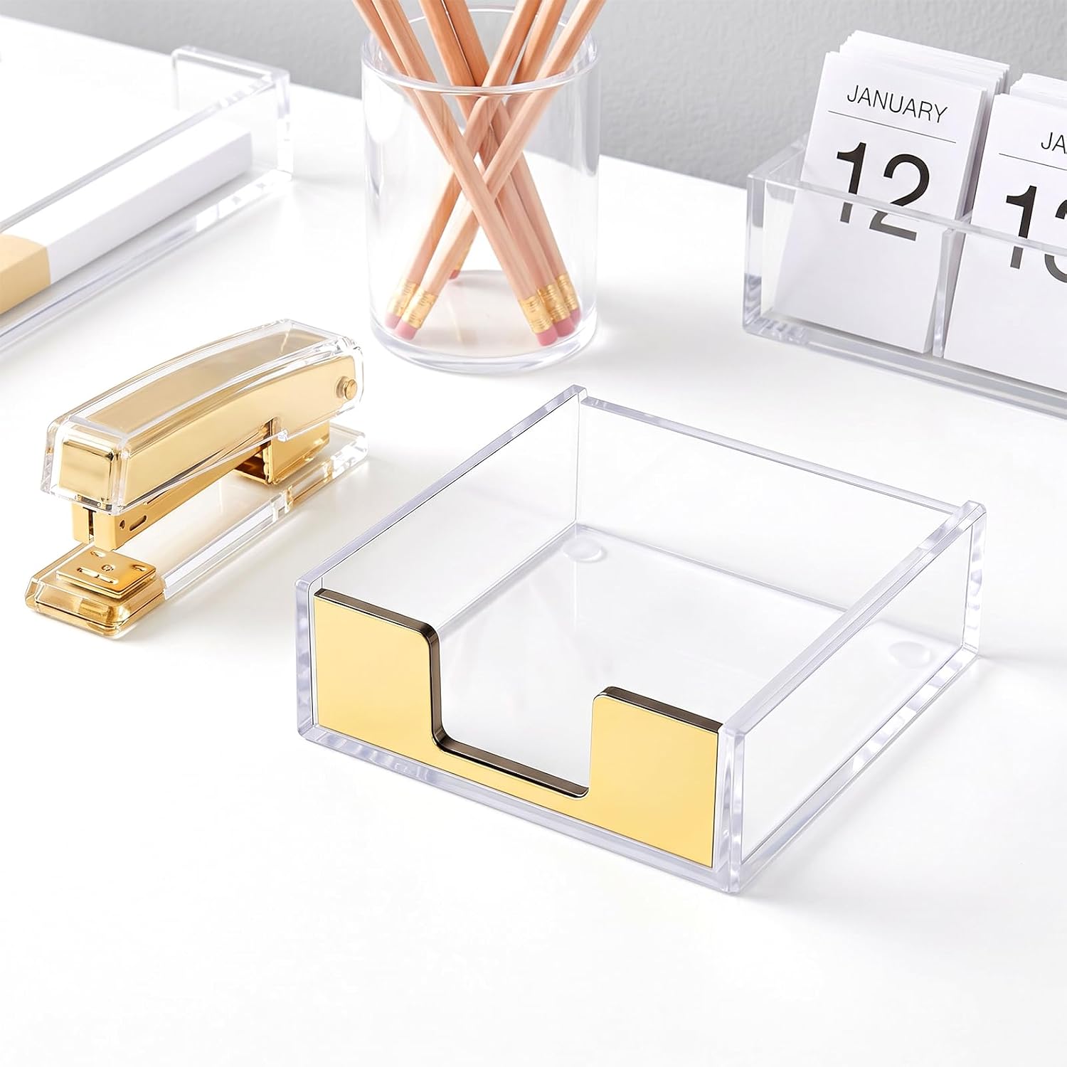 Xinjoduz Gold Sticky Notes Holder, Clear Acrylic Yellow Post Note Holder