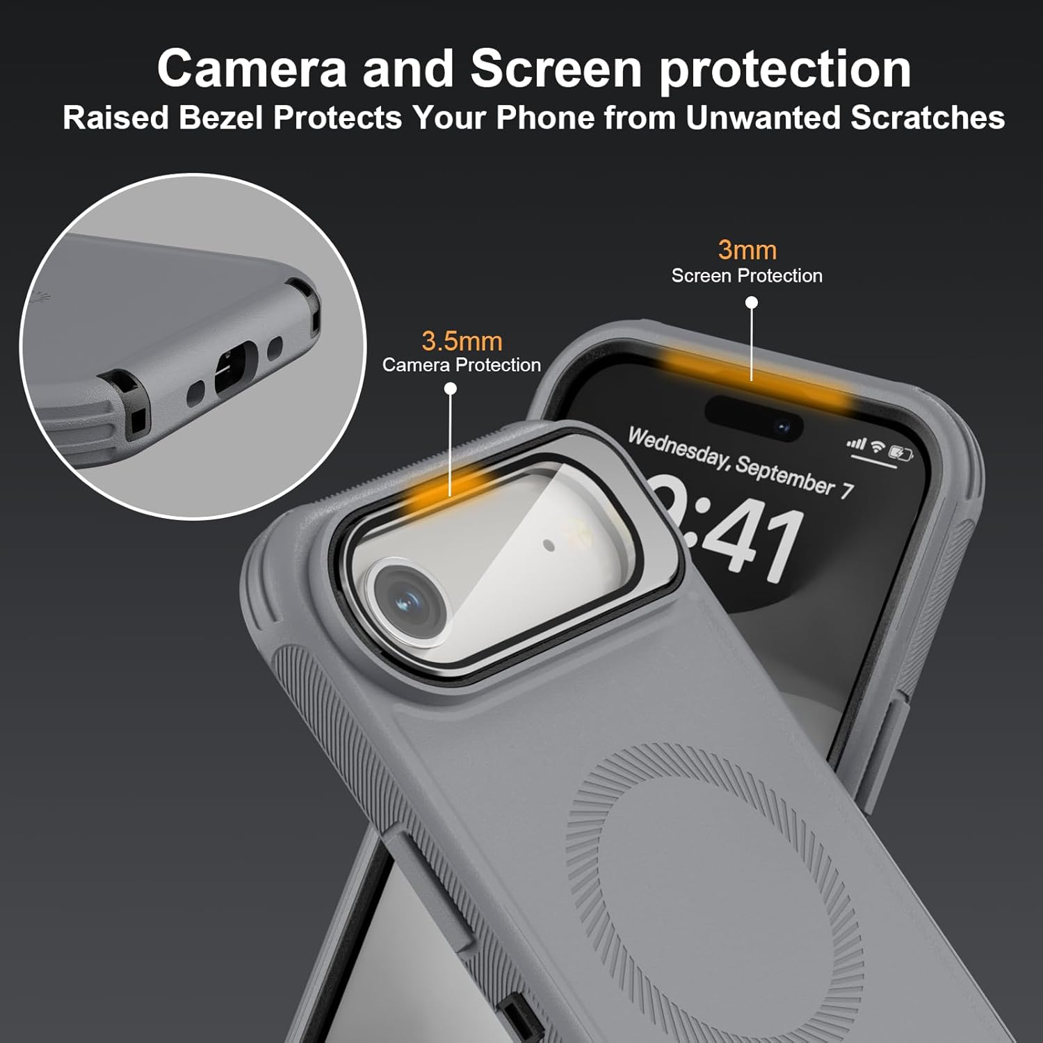 for iPhone 17 Air Case with Stand & Built-in Camera Cover, MagSafe Compatible, Heavy-Duty Shockproof Protection, Magnetic & Rugged Phone Cover for iPhone 17 Air 6.5'', Grey - Image 4