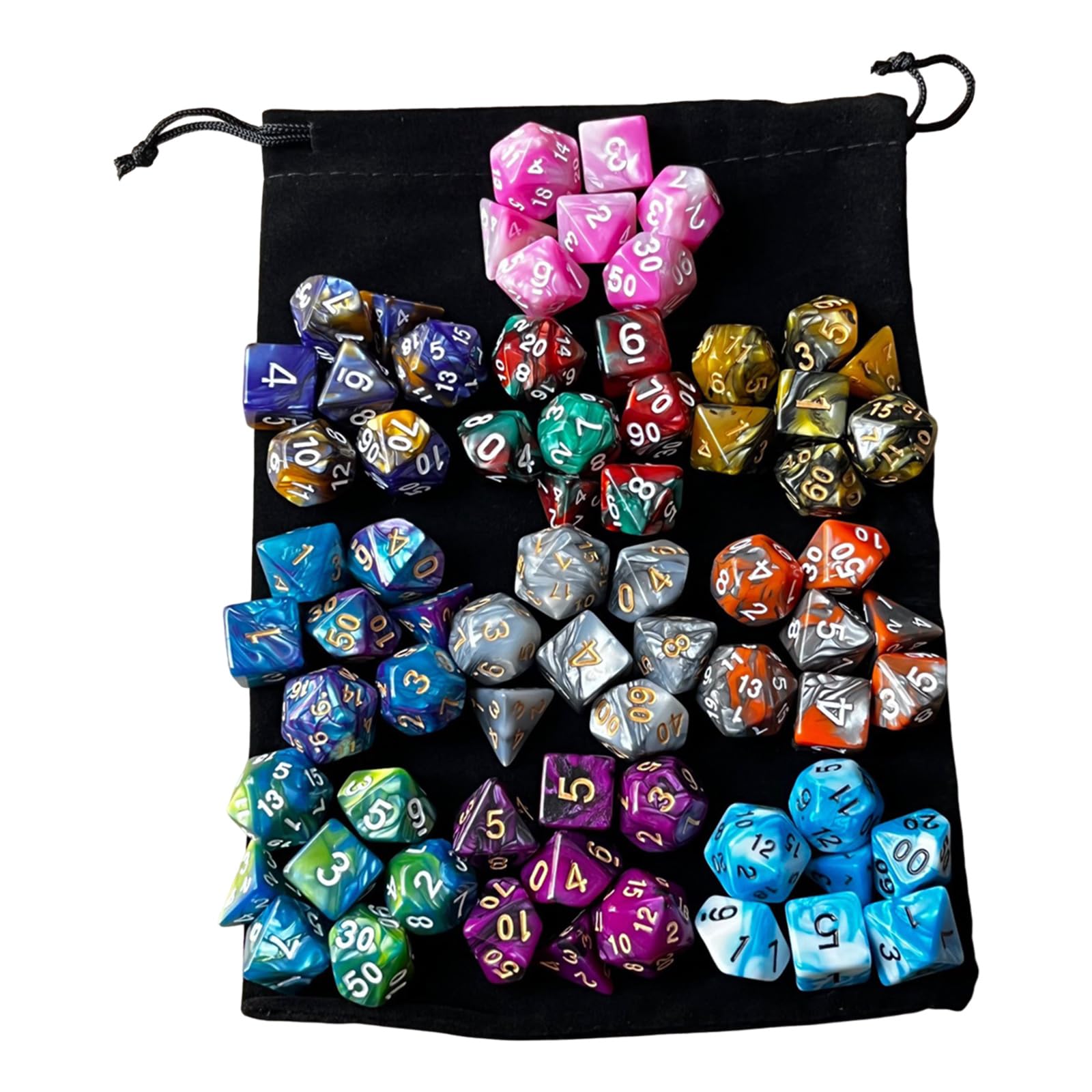 Set di 70 dadi acrilici multilato, cubi poliedrici, 10 cubi da tavolo colorati, facili da leggere, durevolezza