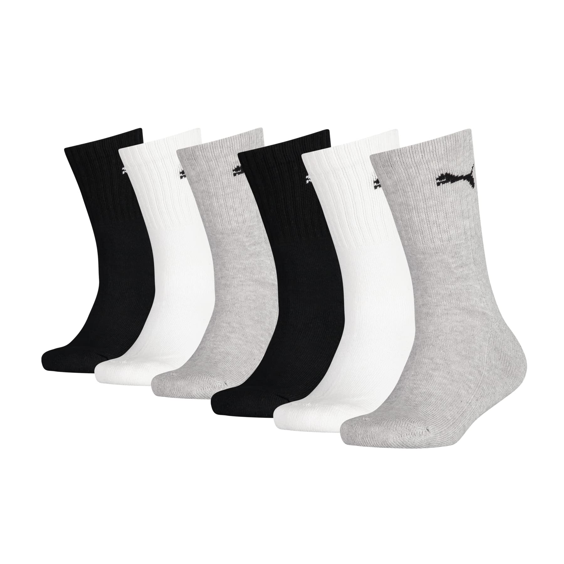 Puma Black/White/Grey Kids Crew Junior Socks (6 Pair Pack) 9-11.5