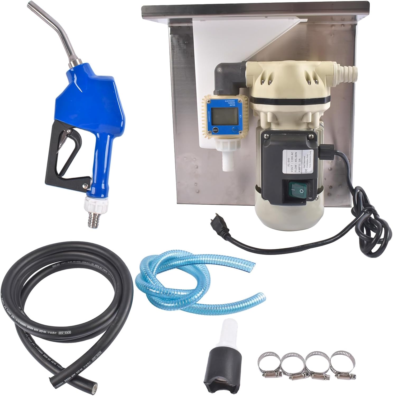 GELUOXI 110V Self-priming Transfer Pump Kit w/Housing, Nozzle, Flow Meter, Hoses 400W 10.5 GPM 3.5bar