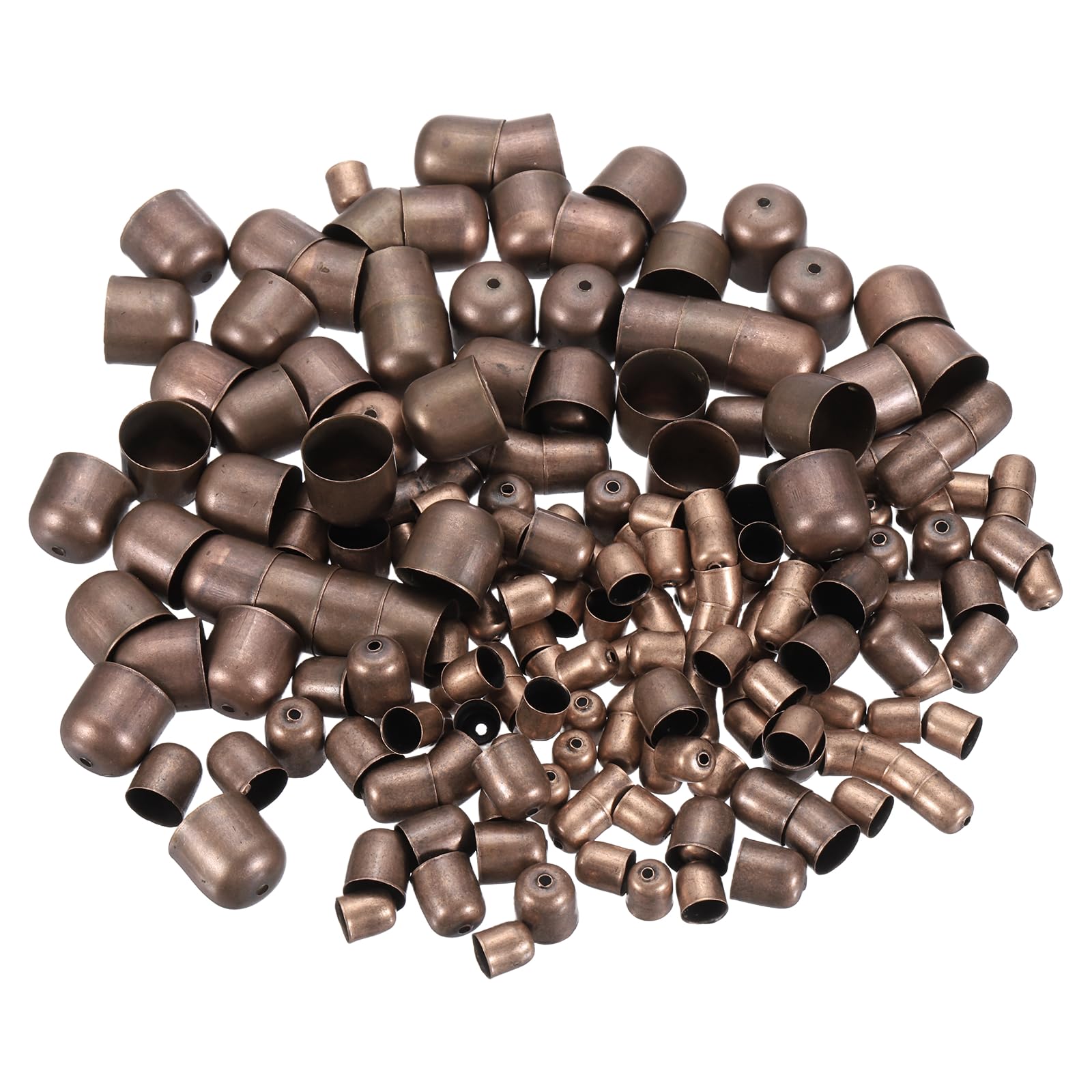 sourcing map 200Pcs Tassel Leather Cords Buckle End Tip Cap, Leather & Metal Cord Ends Suede Fiber Crimps Beads Caps for Jewelry Making DIY Pendant Bracelet, Red Copper (6x7/8x9/12x12mm)