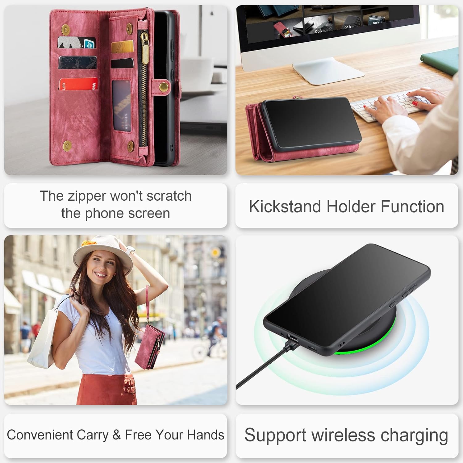 Asuwish Phone Case for Samsung Galaxy S21 Ultra Glaxay S21ultra 5G Zipper Wallet Cover with Tempered Glass Screen Protector and Flip Card Holder Cell Accessories Gaxaly 21S S 21 21ultra G5 Women Red
