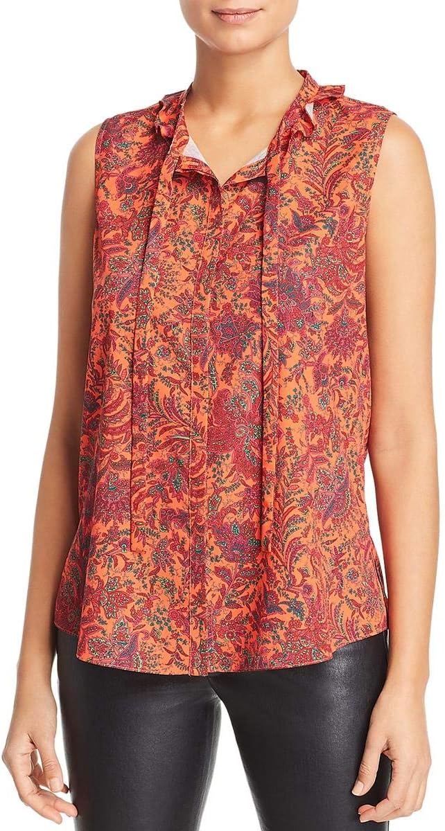 Womens Linn Button-Down Ruffled Blouse Orange XL