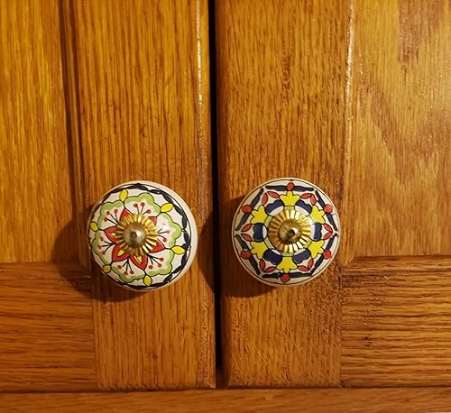 Miniatura 8 de Craft Trade Perillas de armario para cajones y muebles, pomos de cerámica surtidos con diseño floral antiguo, pomos de cocina multicolor para