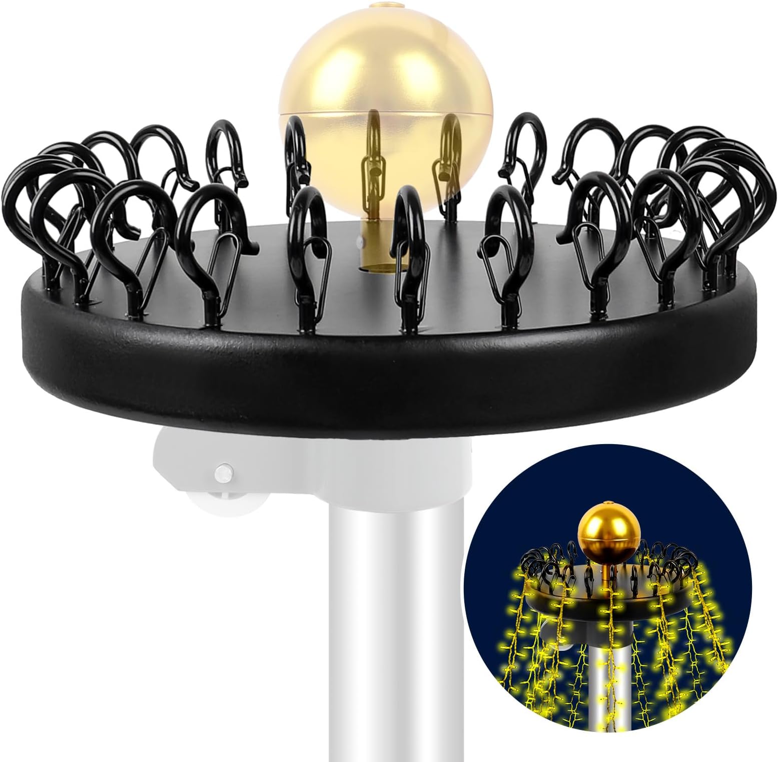 Christmas Tree Flag Pole Mega Topper Light Hook, Outdoor Telescoping Flagpole Tree Light Hooks Kit for Hanging Light Strings (Large)