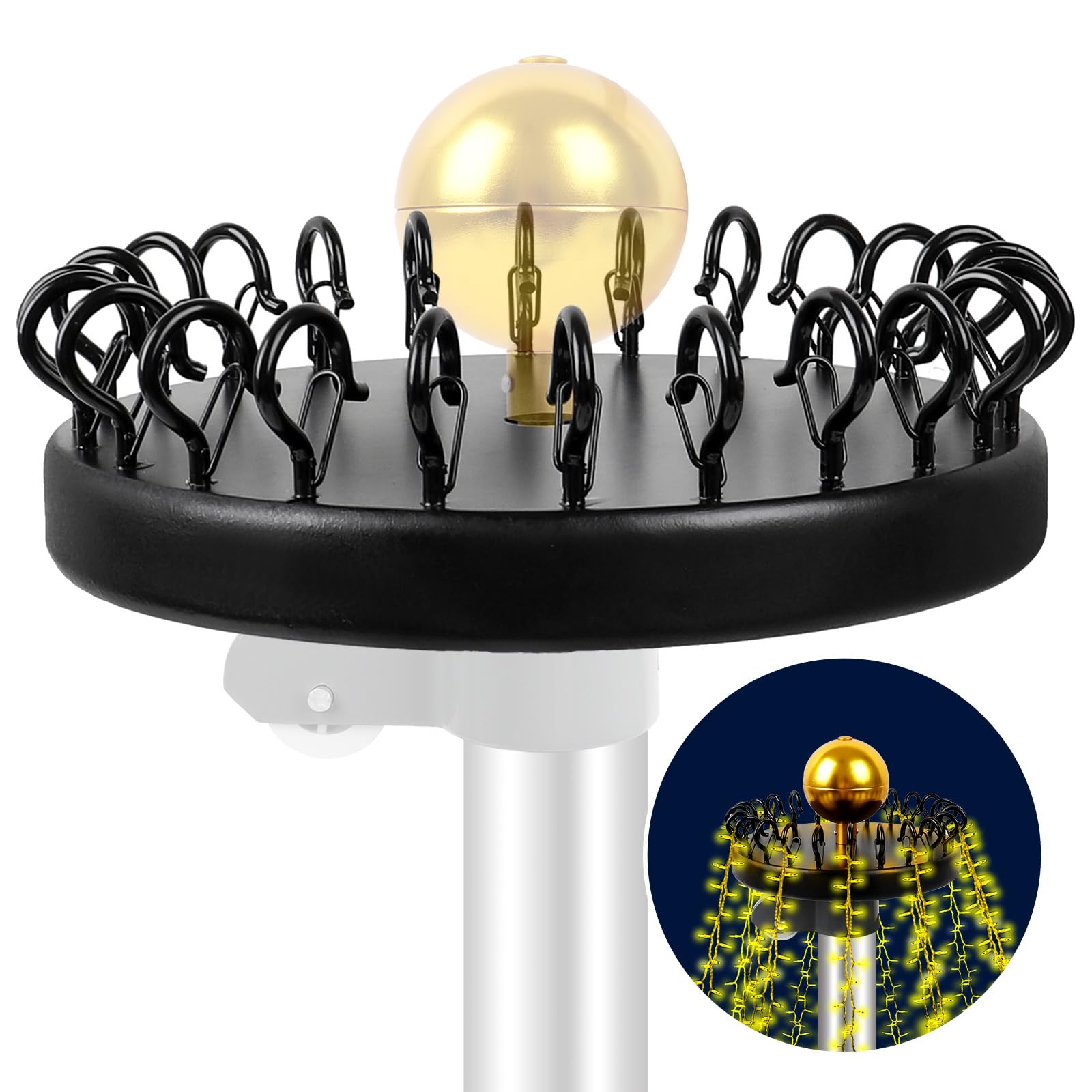 Christmas Tree Flag Pole Mega Topper Light Hook, Outdoor Telescoping Flagpole Tree Light Hooks Kit for Hanging Light Strings (Large)