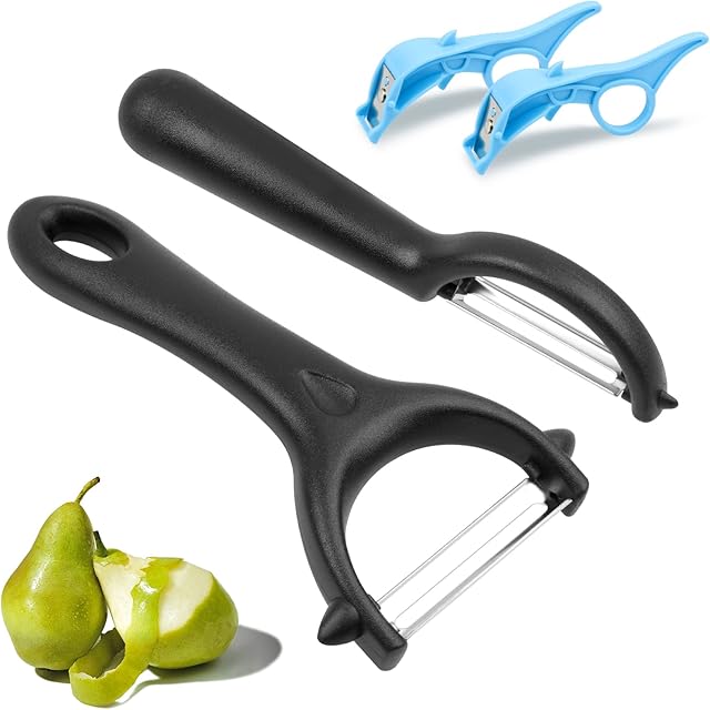 Potato Peelers - Y Shaped Vegetable Peeler for Kitchen and 2 Pcs Multifunctional Orange Peelers, Stainless Steel Speed Peeler for Fruits and Vegetables (Black and Blue)