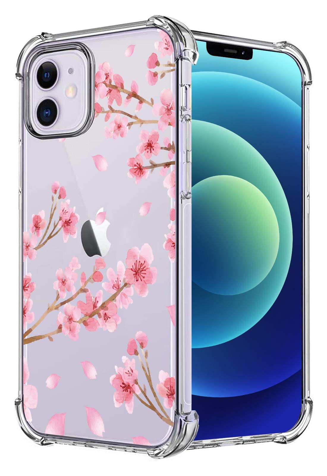 HEYORUNCherry Blossom Clear Case Compatible for iPhone 12 Mini 5.4 Inches 2020, Sakura Girls and Women Floral Back Case Cover, Transparent Soft TPU Bumper Shockproof Protective Case