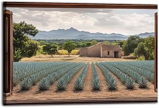 BIGLZX Agave Plantation View from Open Window Canvas Print, Rustic Mexican Wall Art for Living Room Ready To Hang 08x12inch(20x30cm) Frame-style