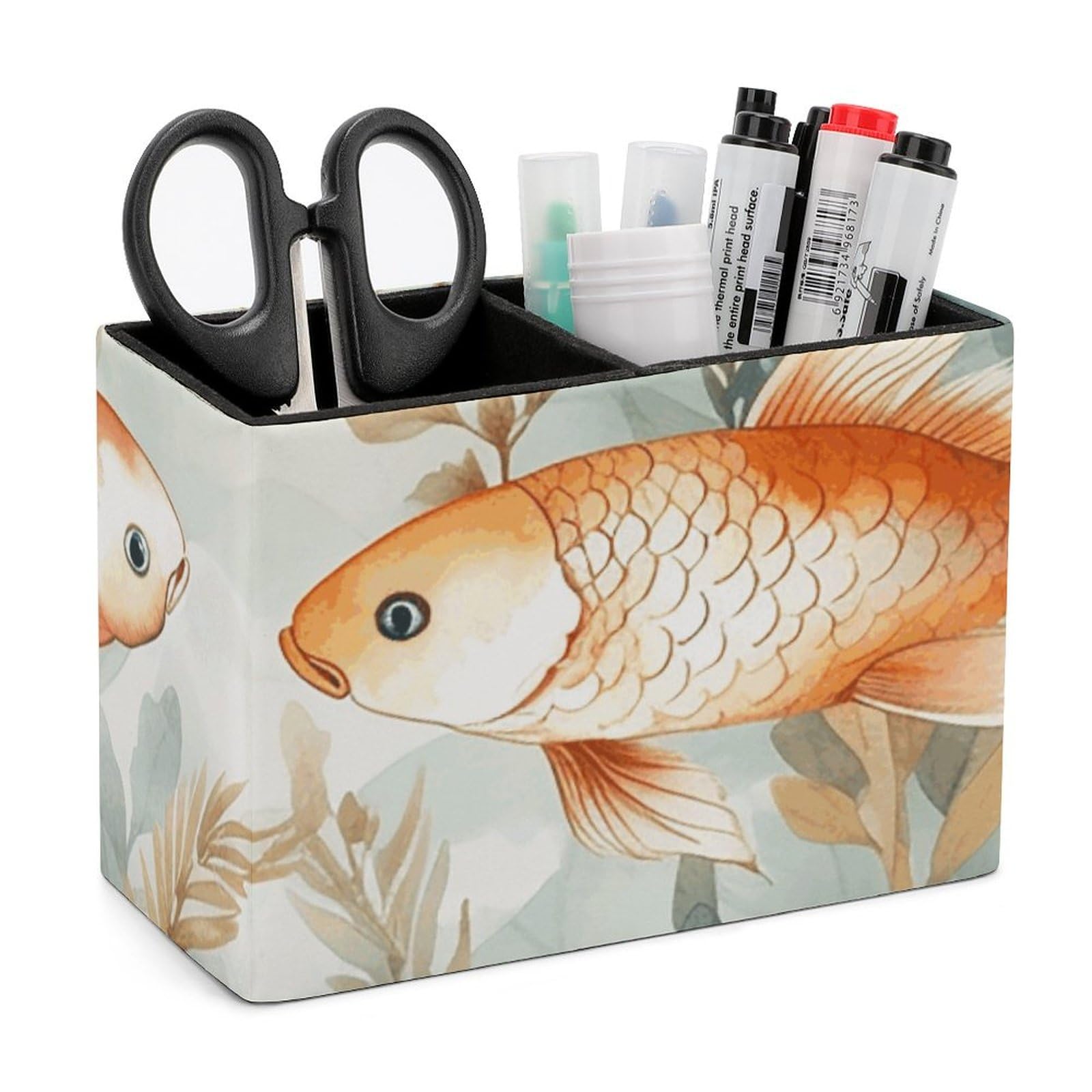 NONHAI Lether Pen Holder for Desk, There Pencil Holder Organizers for Desktop, Pencil Cup Stationery Organizer for Office Desk Accessory, Square Makeup Brush Srotage Box Pencil Caddy
