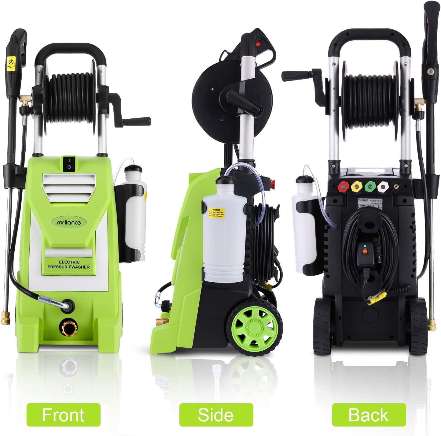 Amаzіng 🔥 Pressure Washer mrliance Electric Power Washer 1800W High Pressure Washer MR3800 Professional Car Washer with Hose Reel, 5 Nozzles, Soap Bottle for Cleaning Houses Driveways Fences Garden (Green)