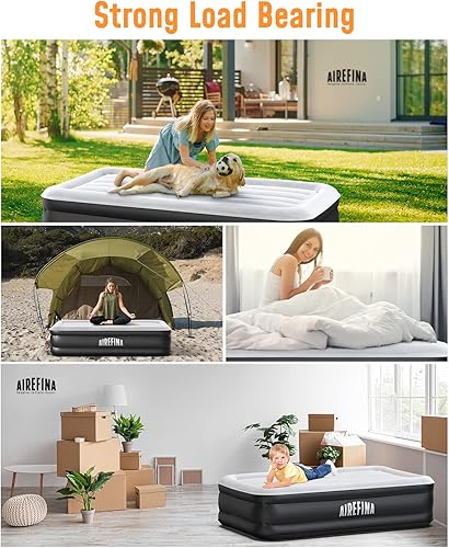 Miniatura 8 de Airefina Colchón de aire Queen & Twin con bomba incorporada, colchón inflable con parte superior flocada para invitados del hogar, portátil y