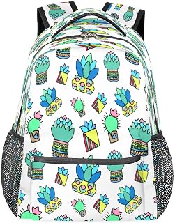 Mochilas para meninos e meninas em vasos de plantas para laptop, mochila escolar com vários bolsos, mochila de cacto com alça de ombro ajustável para viagens, caminhadas, acampamento, Multi, Medium