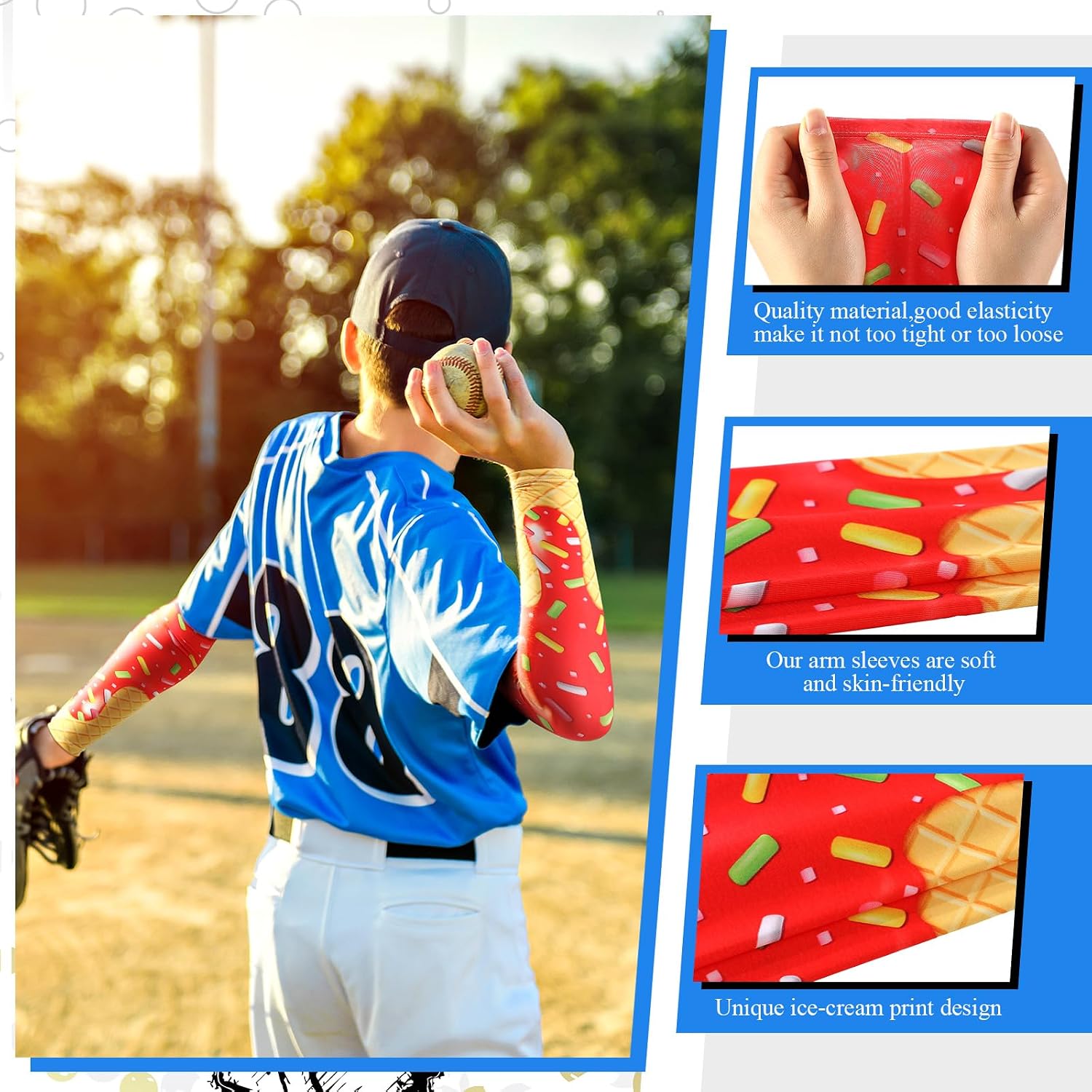 Shyyween 6 Pair Baseball Arm Sleeve for Youth Kid, Compression Basketball Football Arm Sleeve Boy UV Protection Sport Gift