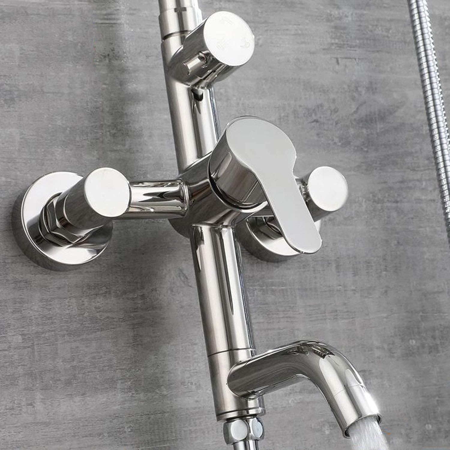Wall Mounted Shower System Stainless Steel, Rainfall Shower Set Silver with Overhead Shower Head Shelf Tap, Adjustable Height Shower Mixer Set for Bathroom Hotel
