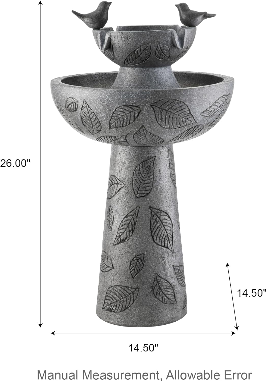 Glitzhome Water Fountain Outdoor, Outdoor Fountain with Lights & Pump, 26" H 2-Tiered Polyresin Bird Bath Fountain Waterfall Floor-Standing Water Feature for Garden, Yard, Patio, Home Decor