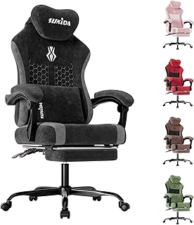 SUKIDA Gaming Stuhl, Ergonomischer Schreibtischstuhl mit Fußstütze Kopfstütze und Lendenkissen, Schreibtischstuhl mit Stoffoberfläche Hochwertiger - Stoff, Schwarz