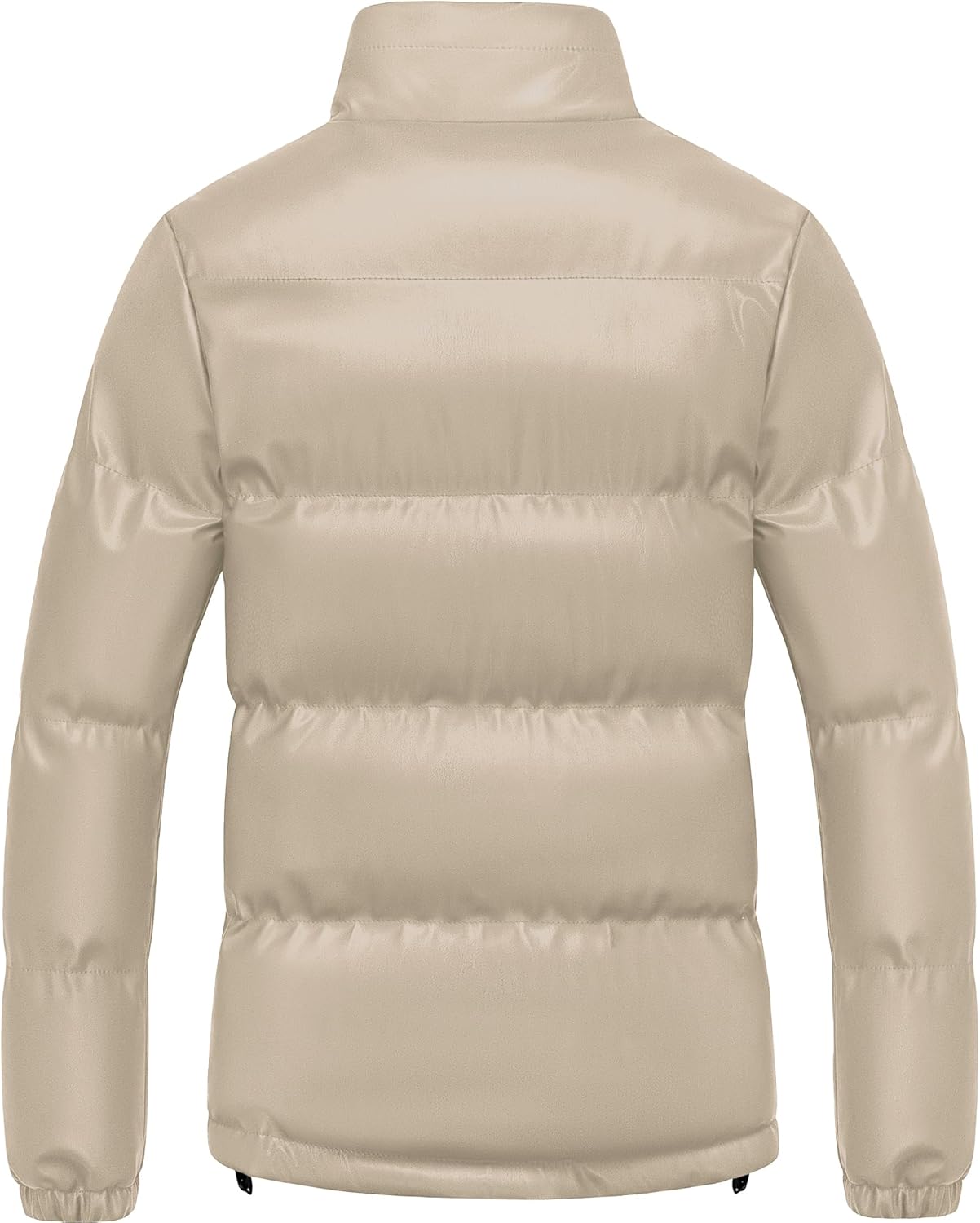 Chrisuno Women's Short Faux-Leather Puffer Jacket Fleece Lined Vegan Leather Winter Coat Waterproof Bubble Jackets - Image 2