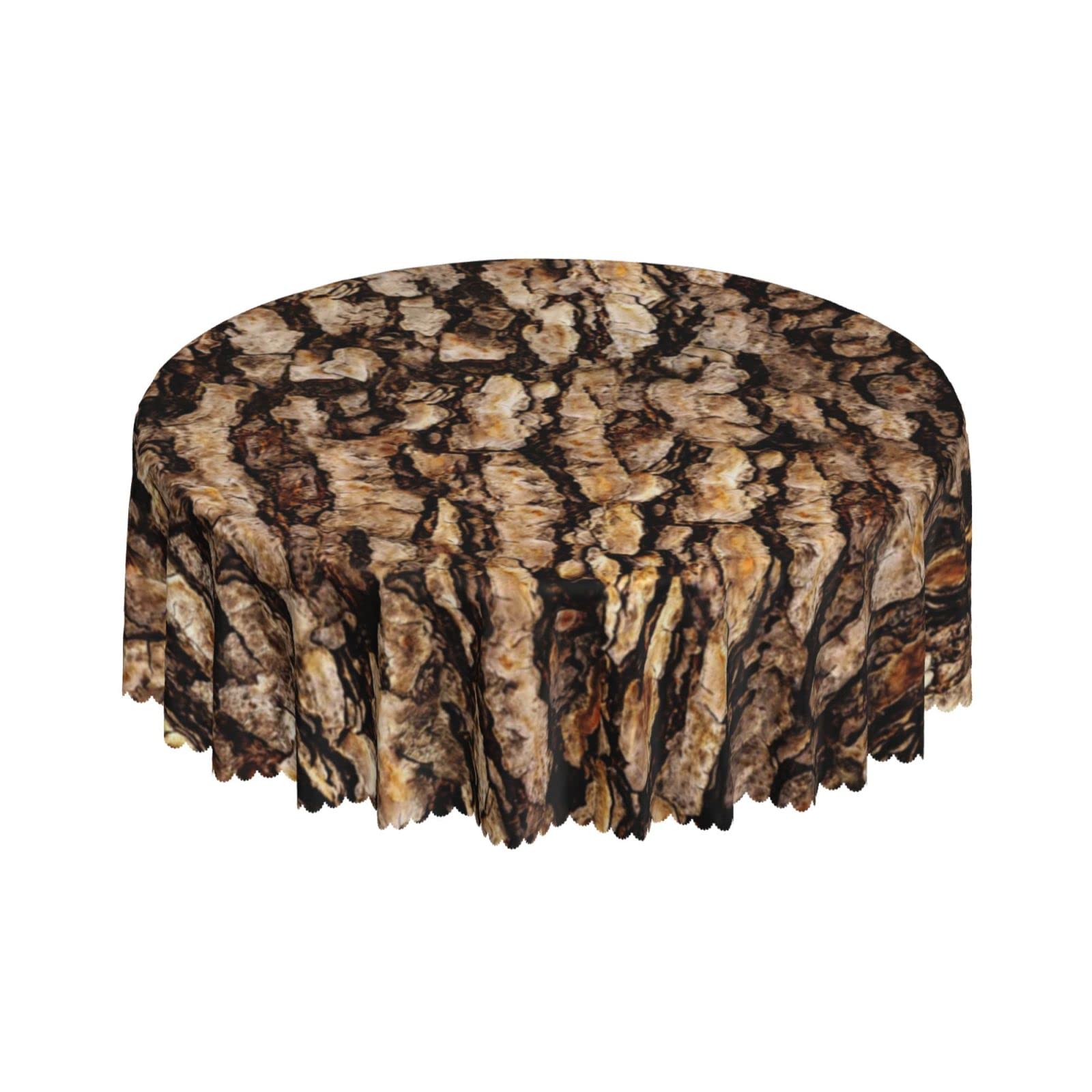 Lsjuee Tree Bark Round Tablecloth 60 Inch Printed Washable Tablecloth for Dining Party Holiday Fall Home Decorative