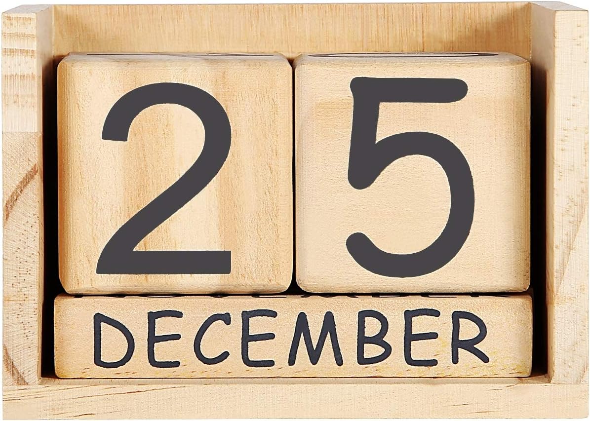 Wooden Perpetual Year Table Desk Calendar Wood Block Office Desktop Decoration