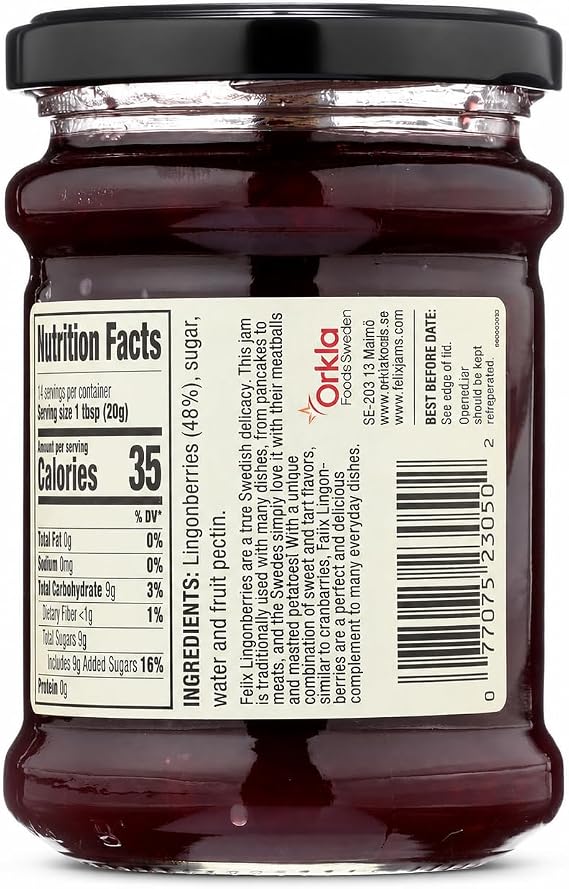 Felix Wild Lingonberry Jam, Swedish Preserve, Non-GMO, 10oz (Pack of 8)