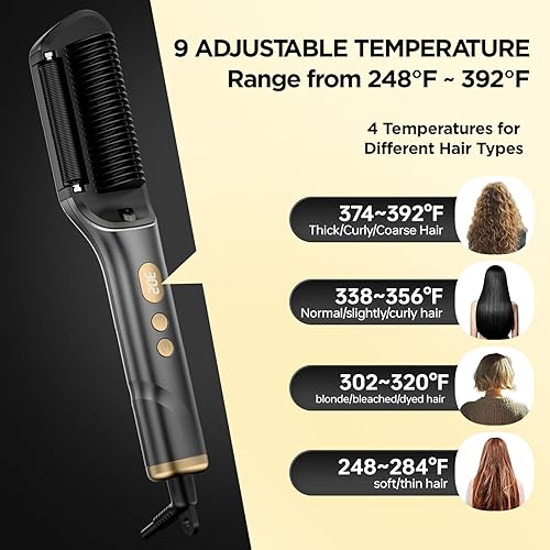 Miniatura 5 de Cepillo alisador de cabello, peine iónico mejorado con infusión de aceite, cerámica antiencrespamiento, antiquemaduras, 9 ajustes de temperatura y